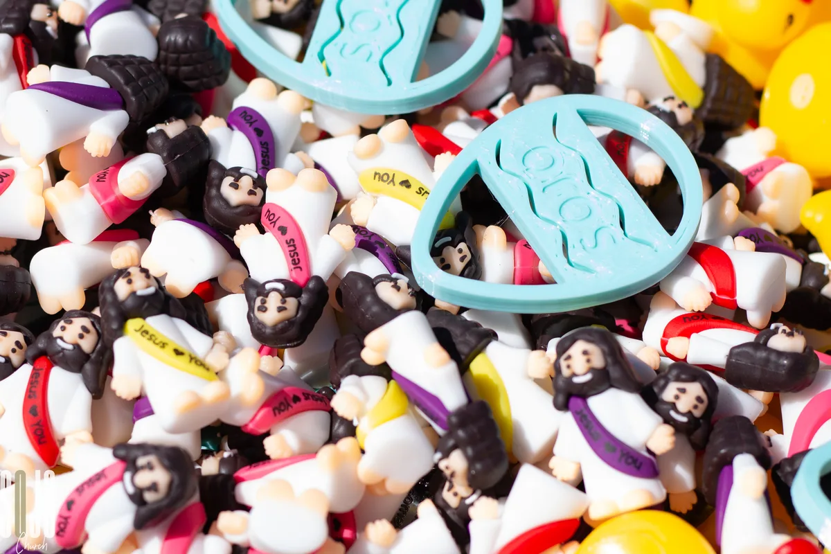 SOJO eggs and Jesus loves you toys ready for the hunt