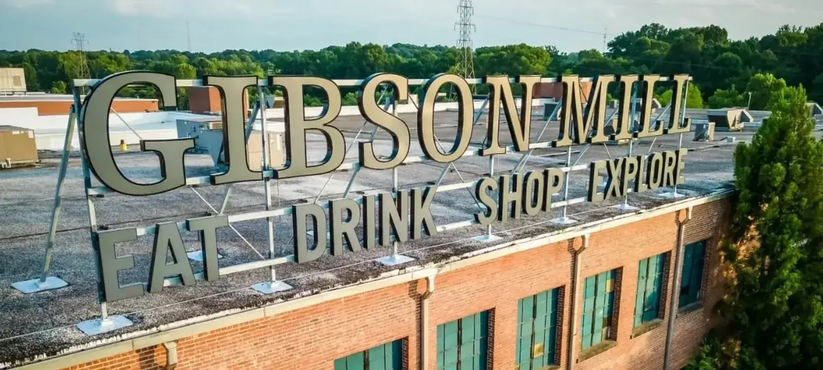 The historic Gibson Mill sign in Concord, North Carolina
