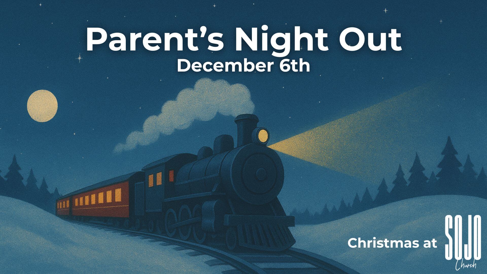 Train illustration for Parent's Night Out event