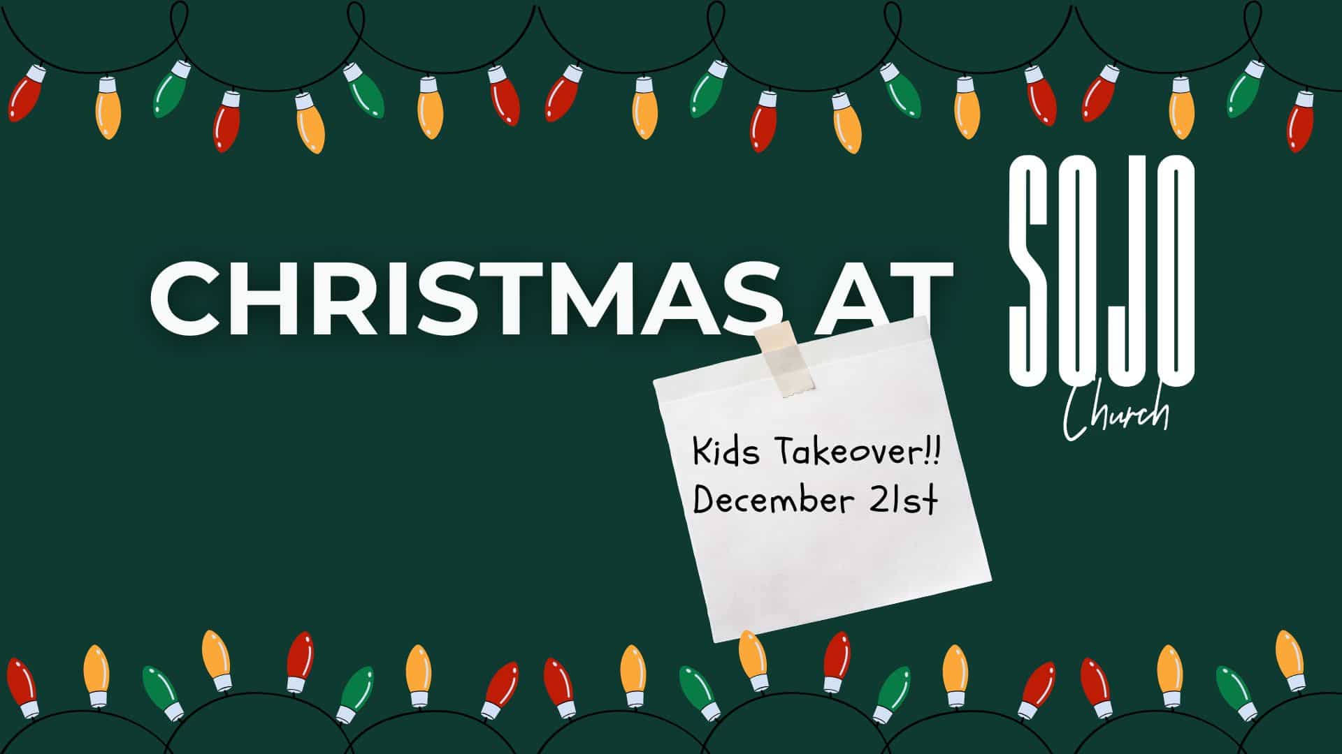 Christmas event invitation with Santa and tree.